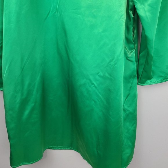 a new day Womens Mini Dress Long Sleeve Satin Green Round Neck Shift Casual M - Picture 10 of 11